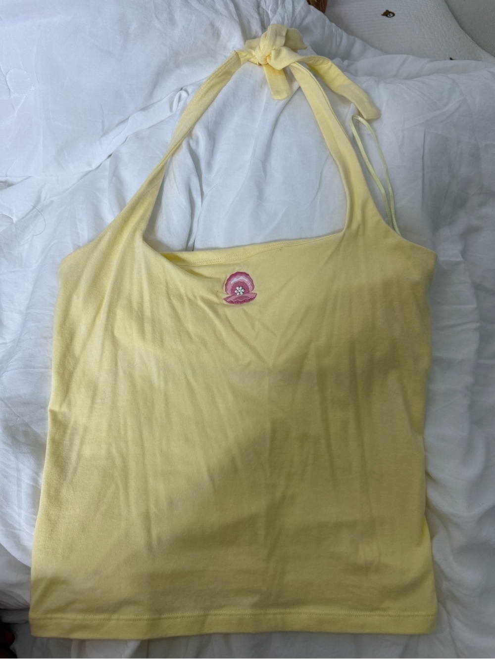 Hollister Yellow Halter Tank Top with Shell Accent